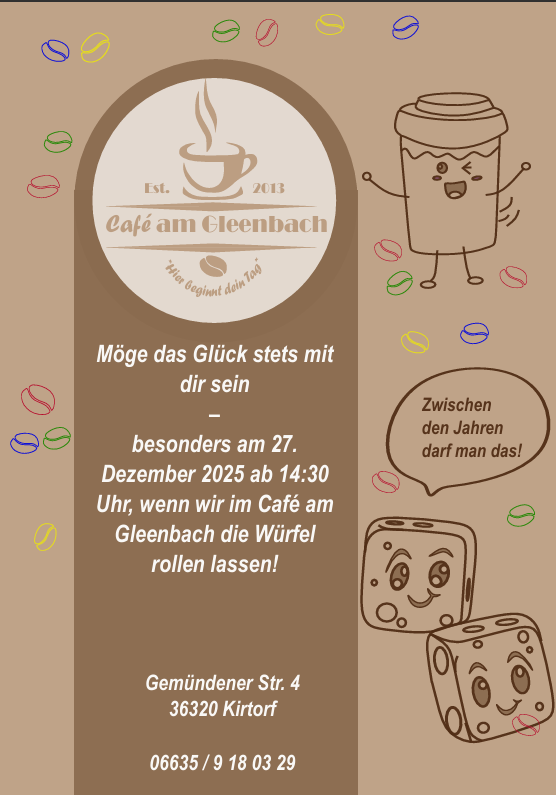 Flyer für das Neujahrswürfeln am 27. Dezember 2025.